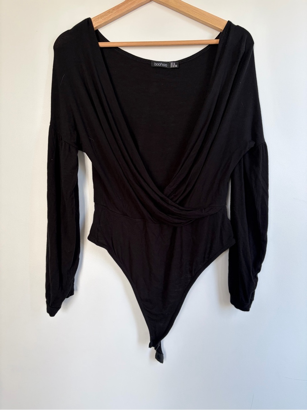 boohoo Black Long Sleeve Wrap Bodysuit Size 10